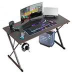 DESINO Bureau Gaming 100 x 50 cm, Bureau Gamer avec Plateau en Fibre de Carbone, Crochet pour Casque, Bureau Informatique Ergonomique, Noir