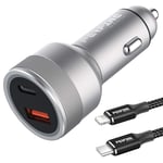 PERFINE 48W USB Car Charger, [2-Port] 30W USB-C PD 3.0 and USB-A QC 3.0 Car Charger Cigarette Lighter Quick Charging for iPhone, Samsung, Huawei, Xiaomi,Pad and Laptop (Without LED Digital Voltmeter)