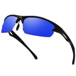 KANASTAL Lunettes de Soleil Femme Sport Bleu Lunette de Soleil Homme Cyclisme UV400 Polarisées pour Cycliste Randonnée Golf TR90 Monture Bleu Miroir et Noir