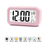 Digital Alarm Clock, Non Ticking Desk Bedside Clock with Alarm Melody, Snooze Silent Night light Luminous, Battery Powered for Child/student,Pink