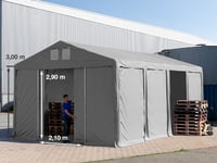 TOOLPORT Lagertält 5x8 m - 3,0 m sidohöjd med skjutport, PVC 850 grå, utan hållfasthet (Säkerhetspaket) - (79803)