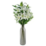 Artificial Flower Arrangement  100cm White Lily and Fern Display with Glass Vase