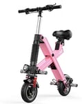 PARTAS Sightseeing/Commuting Tool - Lightweight And Aluminum Folding E-Bike, Power Assist And 36V Lithium Ion Battery Electric Bike With 8 Inches Wheels And 240W Hub Motor (Color : Pink)