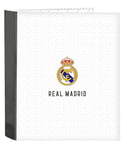 Real Madrid 1ère équipe 24/25 Classeur à 4 anneaux, idéal pour les enfants de différents âges, confortable et polyvalent, qualité et résistance, 27 x 6 x 33 cm, Blanc/gris, Blanc/gris, Estándar,