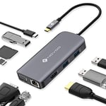 NOVOO Docking Staion USB C Hub 9-en-1, Adaptateur USB C vers HDMI 4K x2, VGA, Gigabit Ethernet, USB 3.0 x3, SD/TF Port, PD 3.0 100W, Station d'accueil pour MacBook Pro/Air M1 M2