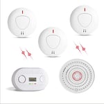 fxo Interlinked Optical Smoke Alarm, Heat Alarm & Carbon Monoxide Alarm Bundle - x1 Wireless Heat, x3 Optical Smoke & x1 CO Detector - Fire Alarms Multipack with 10 Year Tamper Proof Battery