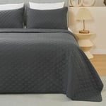 WOLTU Couvre-lit 240x260 cm Gris Foncé de 3 Pièces, Couverture Légère avec 2 Taies d'oreiller de 50x70 cm, Couette Matelassée, Jeté de Canapé Douillet pour Salon Chambre à Coucher