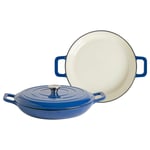 Argon Tableware Cast Iron Shallow Casserole Dishes - Enameled Dutch Oven - Self-Basting Lid - Hob to Oven - 350ml - Midnight Blue - Pack of 2