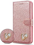 DN-Technology iPhone 7 Plus / 8 Plus Case, Glitter 3D Heart Diamond Bling Wallet Flip Cover for iPhone 7 Plus / 8 Plus (ROSE GOLD)