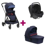 Chicco Pack poussette trio Seety Oxford blue + coque Kory essential black nacelle oxford