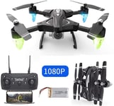 Portable Folding Wifi FPV Mini Drones,2.4Ghz Foldable RC Quadcopter Drone with 480P/1080P Wide Angle Camera,Smart Remote Control One Key Return,1080P