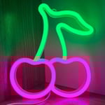 Rosa och Gröna Körsbär Neonljus, Körsbär Neon Skyltar för Väggdekoration, Söta Frukter LED Skyltar för Barnrum, Restaurang, Bar, Fruktbutik, Hemma Grön+Rosa