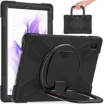 SKALO Samsung Tab S7 FE Extra Stöttåligt Armor 360 Handtag/Stativ Skal - Svart Svart