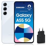 Samsung Galaxy A55 5G, Smartphone Android, 128 Go, Chargeur secteur rapide 25W inclus [Exclusivité Amazon], Smartphone déverrouillé, Bleu, Version FR