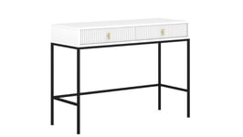 Sminkbord: två lådor, vita, svarta ben