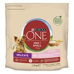 Purina One Mini < 10 kg Croquettes délicates pour Petits Chiens, Saumon et Riz, 6 boîtes de 1,5 kg