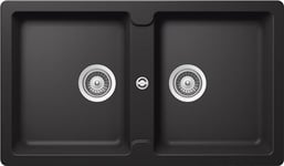 SCHOCK | Primus N200E Évier de cuisine 2 bacs égaux, matériau Cristalite®, noir absolu, 860 x 500 mm