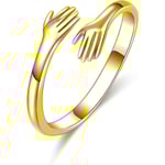 925 Sterling Silver Ringar För Kvinnor Flickor Män Eller Unisex Silver Kramar Händer Öppna Ring Smycken Kram Händer Statement Ringar Band Storlek Gold