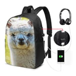Sac à Dos Homme Femme Ordinateur Portable 17" avec Port De USB pour Voyage Affaires École Face Llama Alpaca