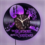 The Nightmare Before Christmas Led Vinyl Wall Clock - Halloween, Christmas, For Him/Her-Vintage Wall Art Handmade Home Decorations For Living Room, Children's Room-30 Cm-Black(DWith Led)