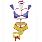 Moent Lace Underwear Set,3PC Sexy Red Lingerie Bra+G-string Set Babydoll Cut-Out Underwear,Valentine's Day Intimates(Blue,XL)