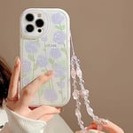 Kusiop Coque de Protection pour iPhone 13 Pro - avec chaîne de Perles - Rose - Transparent - Paillettes - avec Jolie chaîne