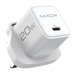 Magix USB C Plug 20w NANO, USB-C GaN Charger PD Power Delivery, for iPhone 15/15 Plus/15 Pro, 14/13/12-Mini/Pro/Pro Max/SE, AirPods Pro, iPad Pro, Galaxy(UK PLUG)(WHITE)