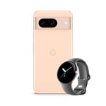 Google Pixel 8 – Unlocked Android smartphone with advanced Pixel Camera, 24-hour battery and powerful security – Rose, 256GB Pixel Watch Charcoal Active band