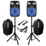 Vonyx VPS122A 12" Active Bluetooth Disco Speakers DJ PA System wth Stands & Bags