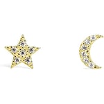 SINGULARU - Boucles d'oreilles Moon & Star or - Boucles d'oreilles en argent Sterling 925 avec finition plaqué or 18 K - Boucles d'oreilles fermoir poussette - Bijoux pour Femme