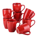 vancasso Navia Tropical Tea Coffee Mug Set of 8, Stoneware Extra Large Coffee Tea Hot Cocoa Coffee Cup Mugs, Modern Ceramic Drinking Cups, Red, 350ml/12.3 oz