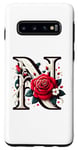 Galaxy S10 Red Rose Roses Flower Floral Design Monogram Letter N Case