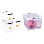 SmartStore 52L Large Plastic Storage Boxes with Lid, 3 Pack, Reinforced, Clear, Stackable and Nestable, BPA Free, L50 x W39 x H41cm & Really Useful Products 33.5 Litre Box, Pack of 3 in Card