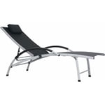 Helloshop26 - Transat chaise longue bain de soleil lit de jardin terrasse meuble d'extérieur aluminium textilène noir