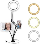 AJH LED Ring Light Stand, for Makeup Tutorial YouTube Video Live Stream, with IPad Microphone Phone Holder Desktop, Camera Photo Video Lighting Kit