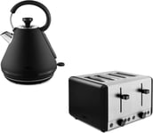 Black Pyramid Kettle Toaster Set Tower Sera 1.7L 3000W 4 Slice Smoked Black Trim