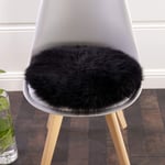 HC&WT Round Sheepskin Seat Cushion, Luxurious Fur Chair Pad Super Soft Car Seat Cover Non-Slip Natural Wool Rugs Office Desk Chair Stool Cushion (Black,Diameter 40cm (15.7inch))