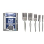 Johnstone's - Quick Dry Gloss Primer Undercoat - Grey - Water Based - 0.75 L & Harris 101011006 Essentials Walls & Ceilings Paint Brush, 1 x 0.5, 1 x 1, 1 x 1.5, 2 x 2, 5 Count (Pack of 1)