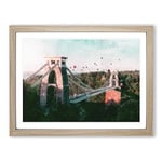 Clifton Suspension Bridge In Bristol Painting Modern Art Framed Wall Art Print, Ready to Hang Picture for Living Room Bedroom Home Office Décor, Oak A4 (34 x 25 cm)