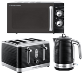 Russell Hobbs Inspire Black Jug Kettle, 4 Slice Toaster & Microwave Kitchen Set