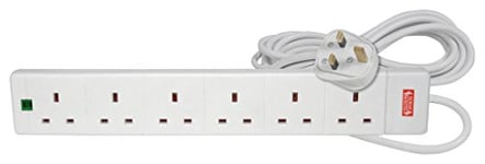 Mercury | 6 Gang Extension Lead with Surge Protection | 2 Metre