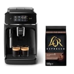 Machine expresso broyeur automatique PHILIPS EP2225/10 1500W 275g grains Noir mat + Café Grains LOR DOUWE EGBERTS Intensité 8 500g