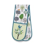 Double Oven Glove Forest Birds Design 100% Cotton Outer