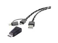 Renkforce USB-kabel USB 2.0 USB-A hane, USB-C® hane, USB-micro-B hane, Apple Lightning-kontakt 20,00 cm Camouflage extremt flexibla, guldpläterade kontakter,