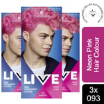 3x Schwarzkopf Live Semi-Permanent 12 Washes Colour HairDye for Men,093 NeonPink