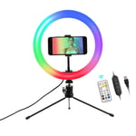 10" LED RGB Ring Lights with Stand 29 Colours Dimmable Desktop Ring Light Kit for Youtube Video, Makeup, Selfie, Photography, Live Streaming, Tiktok, USB Plug