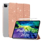 FSCOVER Case for iPad Pro 11 Inch 2021 (3rd Generation) Glitter Leather [Pencil Charging/Trifold Stand] Auto Sleep/Wake Magnetic Cases for iPad Pro 11 Inch 3rd/2nd 2021/2020/2018 -Rose Gold