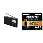 Sony XDR-S41D Portable DAB/DAB+ Wireless Radio with LCD Display - Black & Duracell Optimum AA Alkaline Batteries [Pack of 8] 1.5 V LR6 MX1500