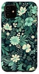 Coque pour iPhone 11 Vert sauge et bleu sarcelle, motif floral