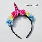 Kids Headband Unicorn Horn Girls Headwear Rose Red